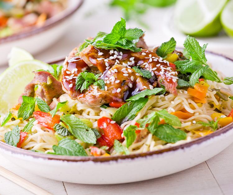 A plate of Thai chicken noodle salad