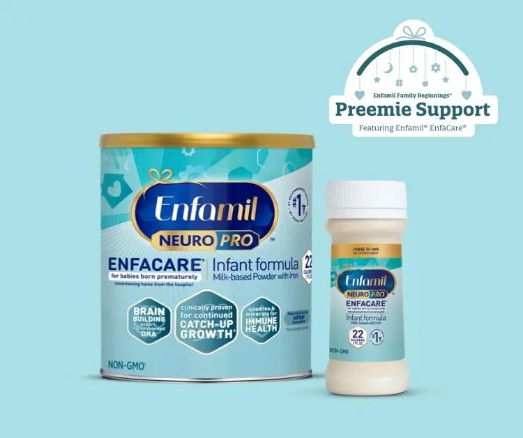Enfamil Family Beginnings® Preemie Support featuring Enfamil® Enfacare®, Enfamil® NeuroPro™ EnfaCare® Premature Formula lineup